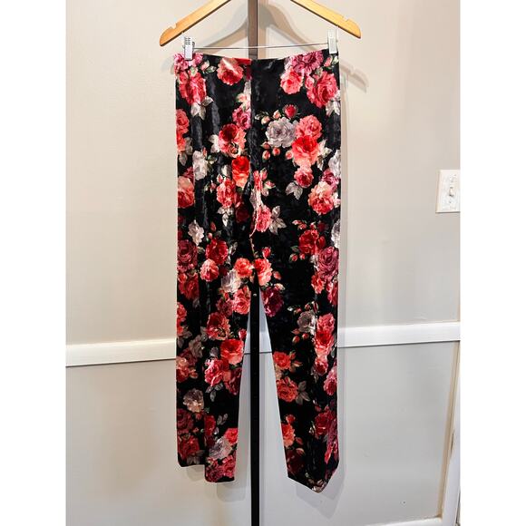 Nally & Millie Velour Floral Pull-On High Rise Trouser Pants Black/Red S/M NWT - Picture 3 of 6